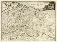 214252 Kaart van de provincie Utrecht met aangrenzend gebied; met weergave van steden, wegen en watergangen en ...